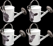 Regadera Metalica Animales de Granja Blanco y Negro