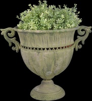 Maceta Metal Envejecido Verde Redonda L