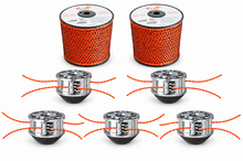 Pack profesional: 5 cabezales de desbrozadora FlashCutter UFC06 + 2 bobinas Vortex Aluminio 3,9 mm de 128 m