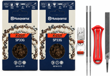 Pack motosierra: 2 cadenas Husqvarna SP33G .325 1,3 mm 72 eslabones + kit de afilado Husqvarna 4,8 mm