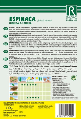 Semilla Profesional Espinaca Hibrida F1 Emilia