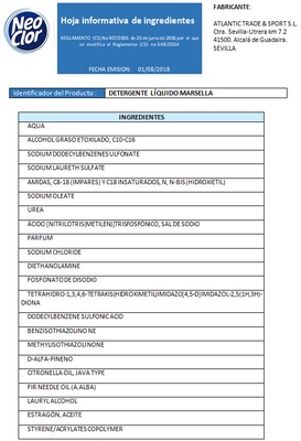 Detergente Liquido Neoclor Jabon de Marsella 2,94l / 42 Lavados