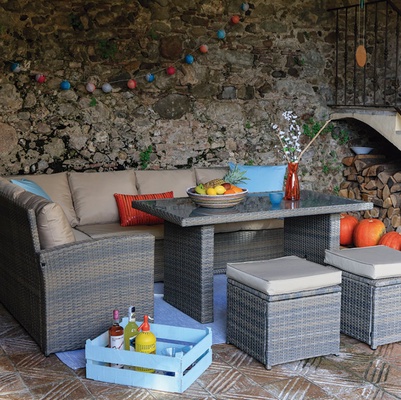 Conjunto Jardin Bali Mesa Alta + 2 Sofas + 2 Pufs 