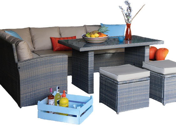 Conjunto Jardin Bali Mesa Alta + 2 Sofas + 2 Pufs 