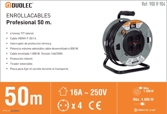 Enrollacable Profesional 50m Max 400w