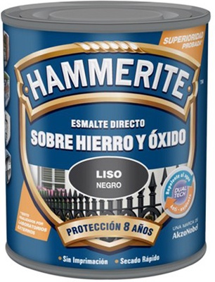 Esmalte Metalico Directo Hammerite Liso Brillo Negro 750ml