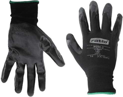 Guante Nylon Recubierto Nitrilo Negro Work3 Talla 9