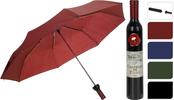 Paraguas Plegable Funda Botella Vino 4ass