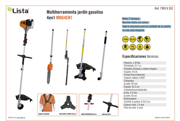 Desbrozadora Gasolina de Jard�n 4en1 Lista Multiherramienta