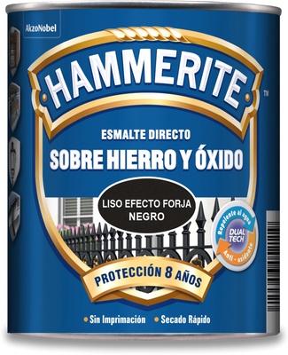 Esmalte Metalico Directo Hammerite Liso Brillo Efecto Forja Negro 750ml