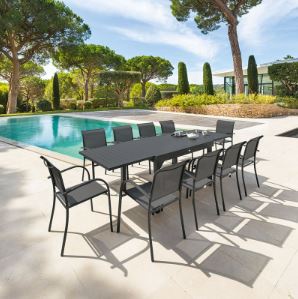 Conjunto Mesa Extensible + 4 Sillas Serie Piazza Grafito