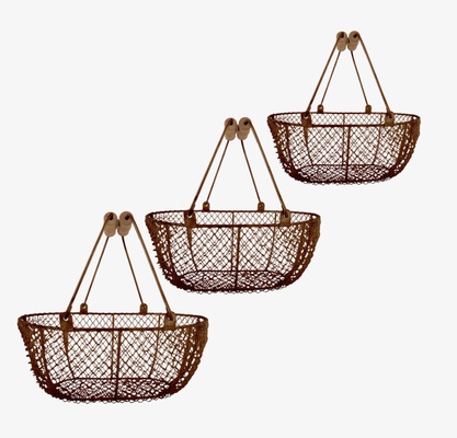 Juego 3 Cestas Alambre Ovaladas Marrones