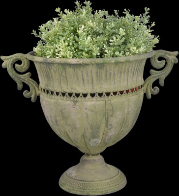 Maceta Metal Envejecido Verde Redonda L