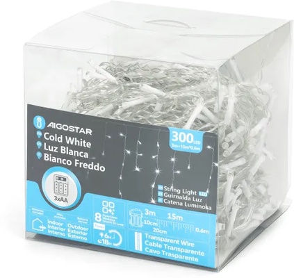 Tiras de Luces Led Navidad Luz Blanca con Pila 15x0,6 mt