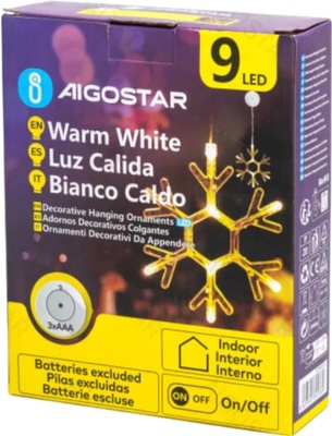 Adorno Navidad Figura Luz Copo de Nieve con Pilas y Ventosa