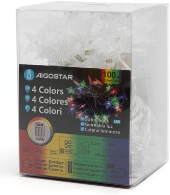 Tira Luz Navidad Estrellas y Copos de Nieve con Pilas 10 Mt