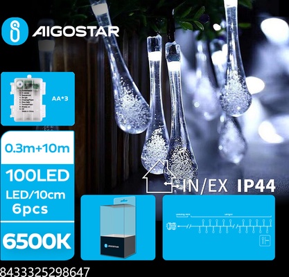 Tira de Luces Led de Navidad Gota de Lluvia con Bateria Luz Fria 10 Mt