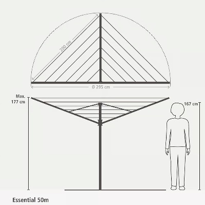 Tendedero Rotary Essential 4 Brazos 50 Metros Metallic Grey