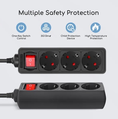 Base Multiple Regleta con Interruptor 3 Tomas 1,5 m Negro