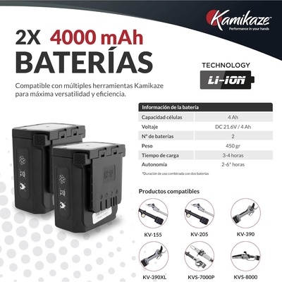 Tijera de Poda con P�rtiga Kamikaze KV150: 155cm, Corte �38mm + 2 Bater�as Litio