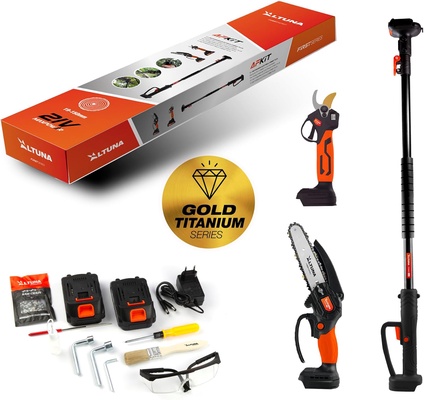 Altuna Kit de Poda a Bater�a de Titanio - Motosierra a Bater�a + Tijeras de Podar El�ctricas + P�rtiga Telesc�pica