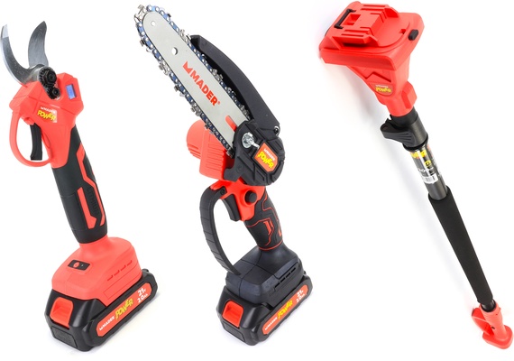 Kit de Poda a Bater�a Mader- Motosierra a Bater�a + Tijeras de Podar El�ctricas + P�rtiga Telesc�pica 2mt