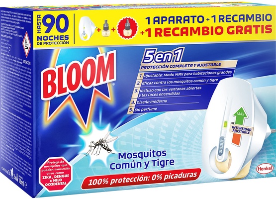 Bloom Insecticida Electrico Mosquitos 1 Aparato + 2  Recambios 90 Noches