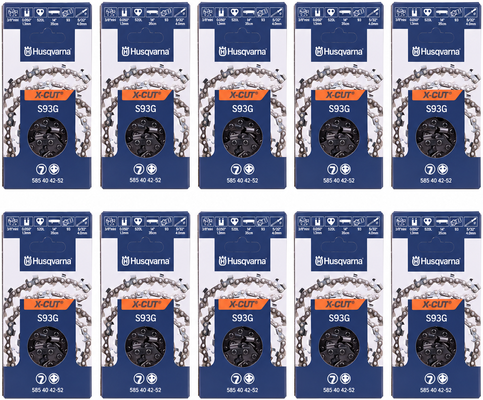 Pack 10 cadenas de motosierra Husqvarna X-CUT S93G 52 eslabones · 3/8 mini · 1,3 mm Pack 10 cadenas de motosierra Husqvarna X-CUT S93G 52 eslabones · 3/8 mini · 1,3 mm
